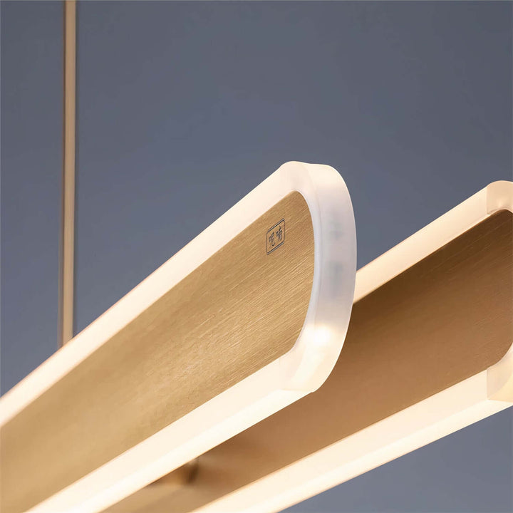 Linear Chandelier - Gold Chandelier with two elongated panels illuminated from within.