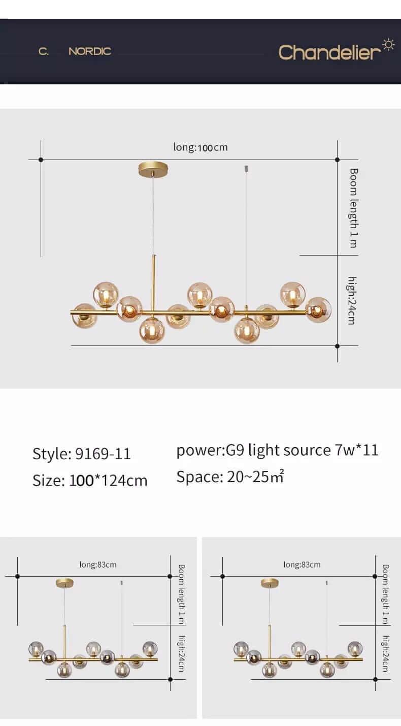 Elegant Bubble Chandelier with gold accents and multiple light spheres, perfect for modern living spaces.