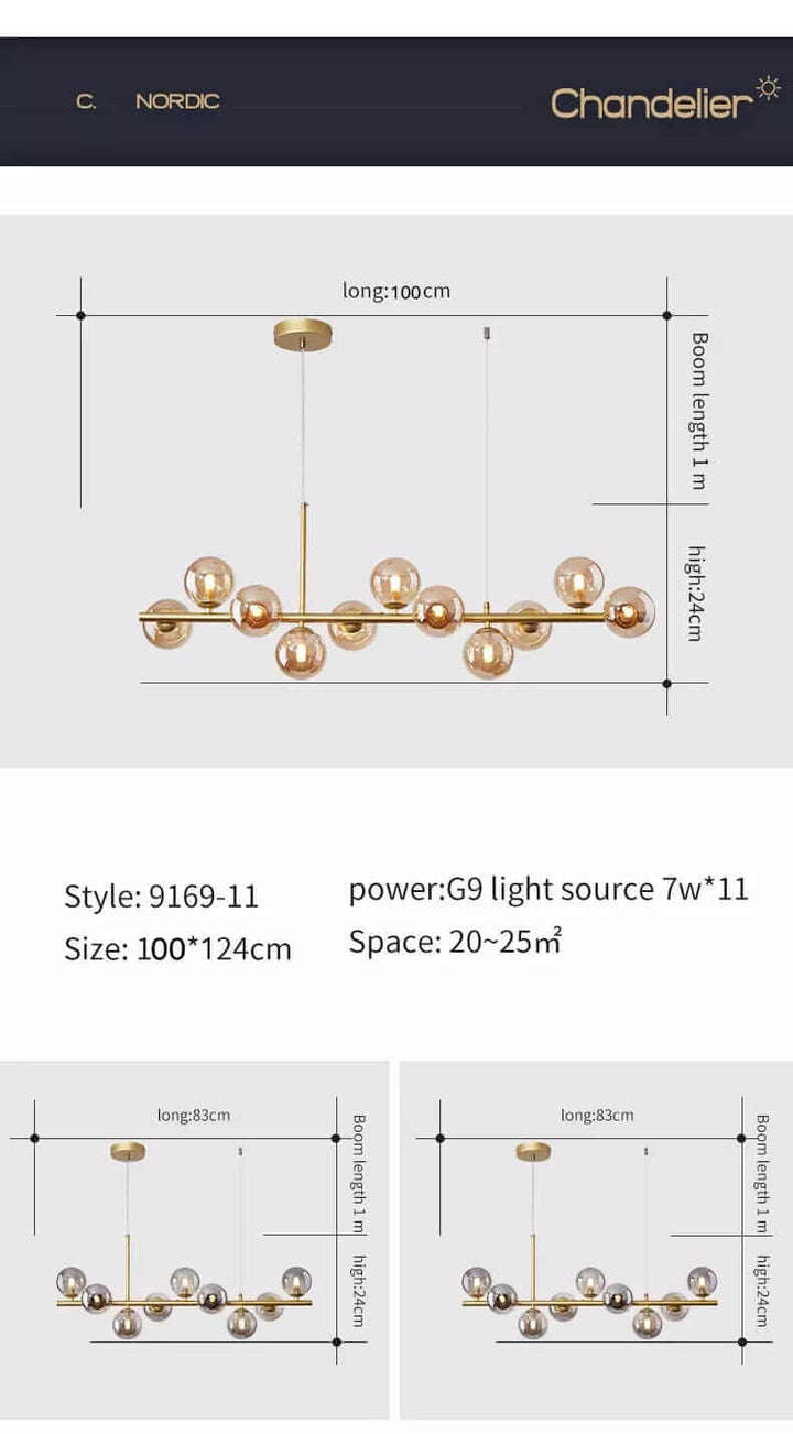 Elegant Bubble Chandelier with gold accents and multiple light spheres, perfect for modern living spaces.