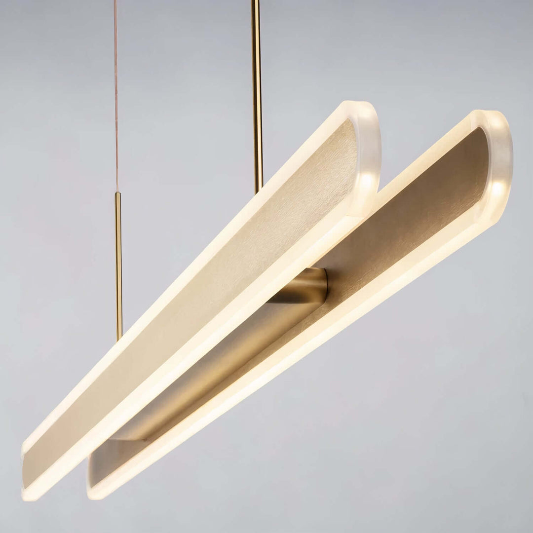 Linear Chandelier - Gold Chandelier showcasing two elongated panels in a stunning design.