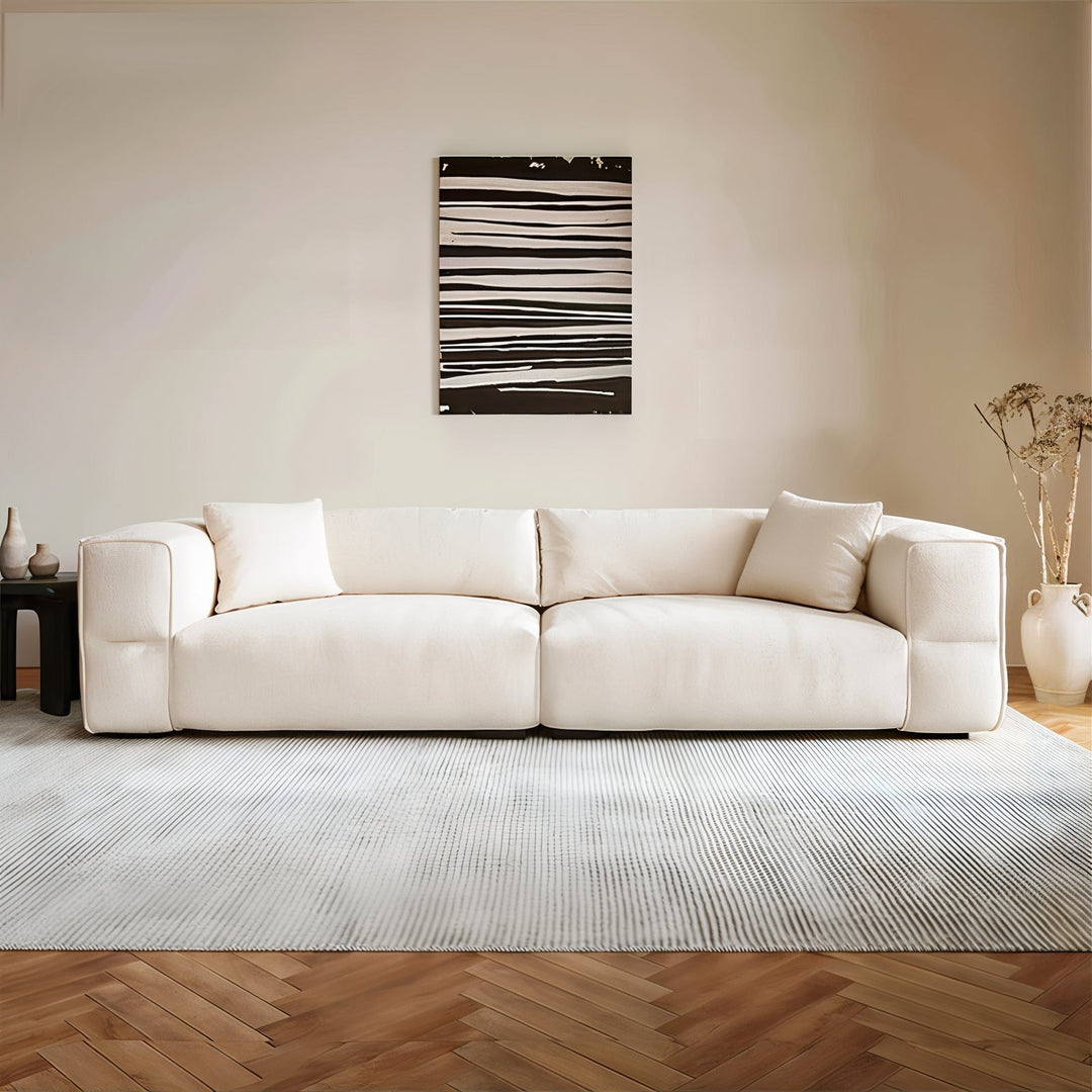 Living Room Sofa Set - Fabric Sofa with creamy ivory bouclé upholstery and oversized proportions.