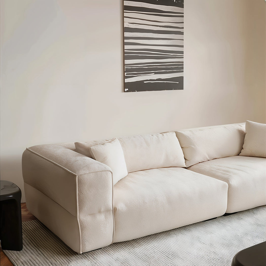 Living Room Sofa Set - Fabric Sofa featuring luxurious ivory bouclé upholstery and oversized proportions.