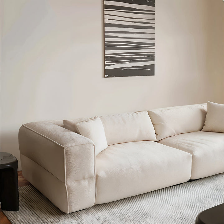 Living Room Sofa Set - Fabric Sofa featuring luxurious ivory bouclé upholstery and oversized proportions.