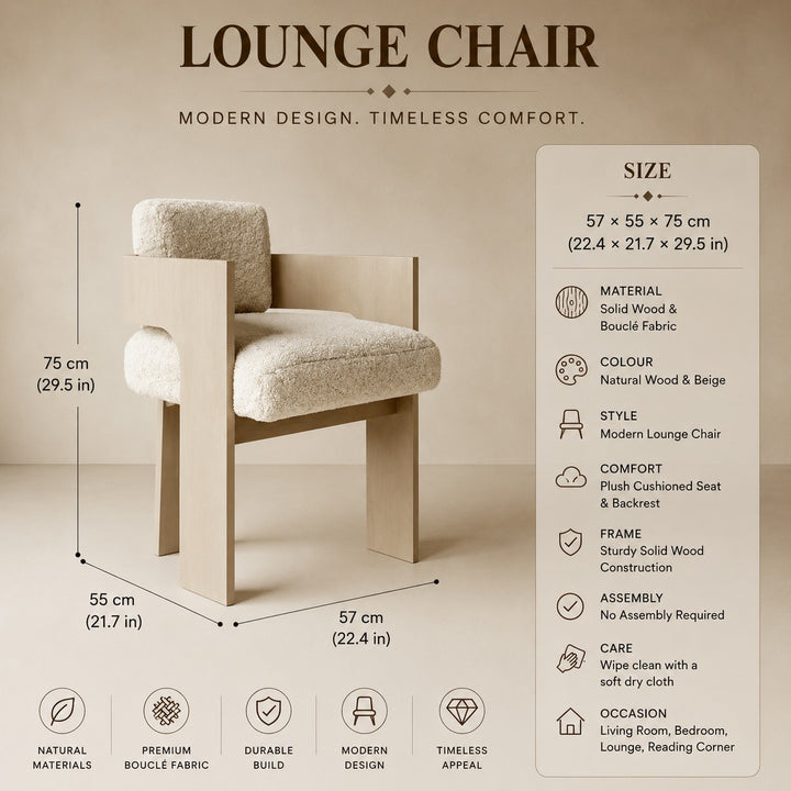 Bouclé Lounge Chair | Wooden Accent Armchair — Japandi Living Room