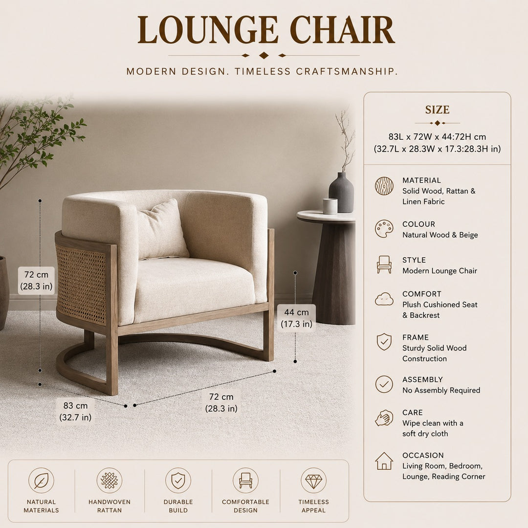 Rattan Lounge Chair | Accent Armchair — Japandi Living Room Chair