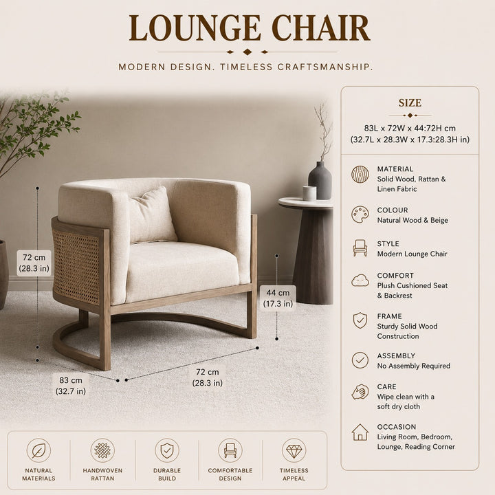Rattan Lounge Chair | Accent Armchair — Japandi Living Room Chair