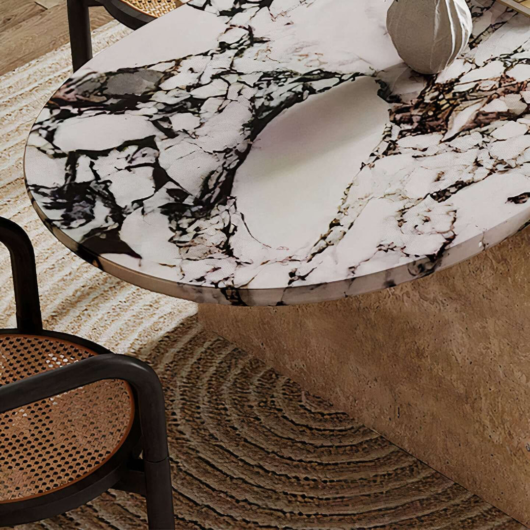 Marble Dining Table Set For 6 - Contemporary Dining with unique geological patterns and durable surface.