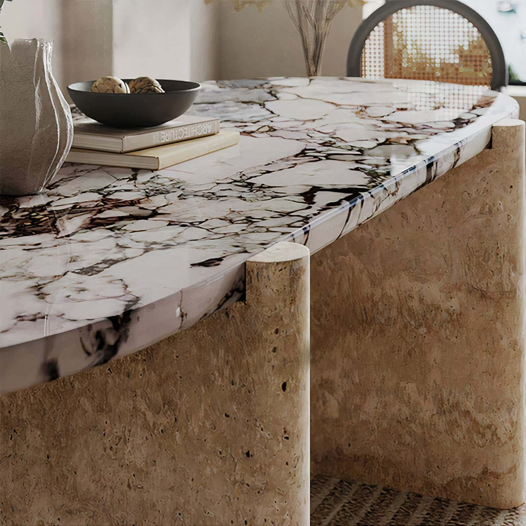 Marble Dining Table Set For 6 - Contemporary Dining with exquisite marble top and unique geological patterns.