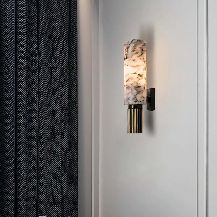 LED Lighting Wall Art - LED Light On Wall featuring black marbled look with a luxe copper base on a wall.