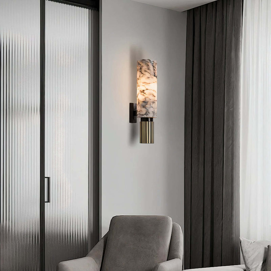 LED Lighting Wall Art - LED Light On Wall displayed in a modern interior with marble and copper accents.