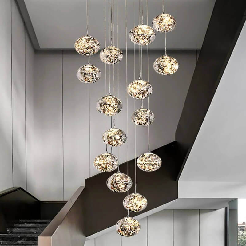 Cluster Chandelier | Glass Globe Ceiling Light — Mid-Century Stairwell