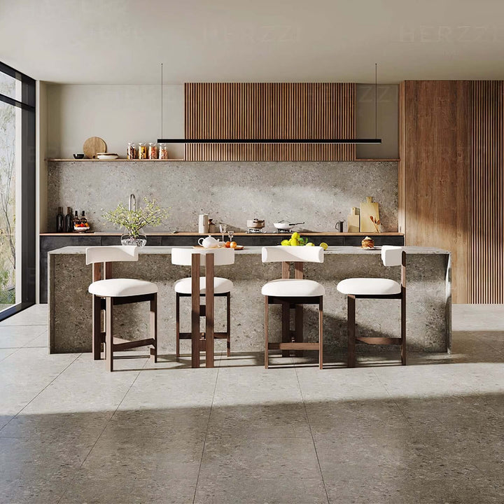 Bar Stools For Kitchen Island - Modern Bar Stools arranged around a sleek island in a contemporary kitchen setting.