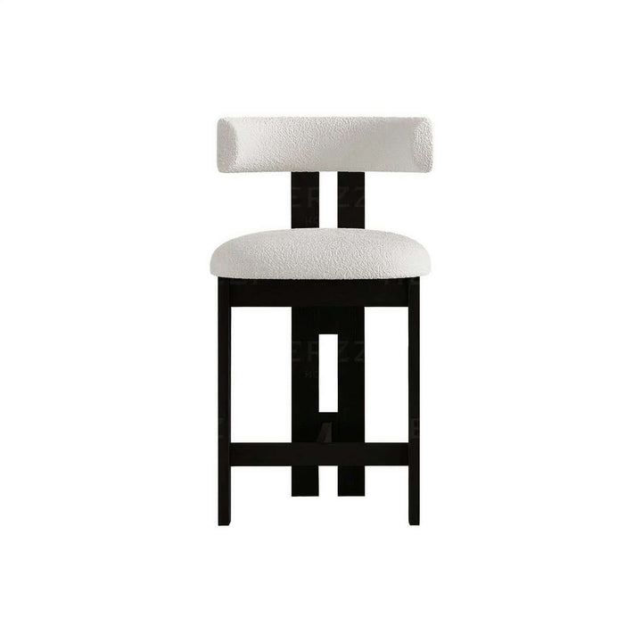 Bar Stools For Kitchen Island - Modern Bar Stools featuring a plush white boucle cushion and sleek black frame.