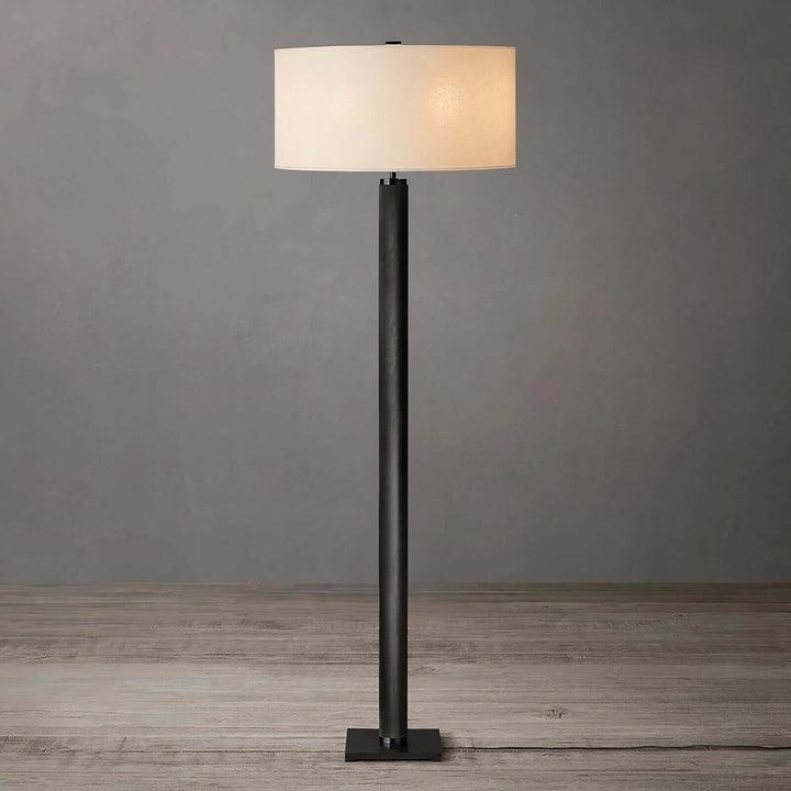 Gold Floor Lamp - Contemporary & Chic with a sleek black base and white fabric shade, ideal for modern interiors.