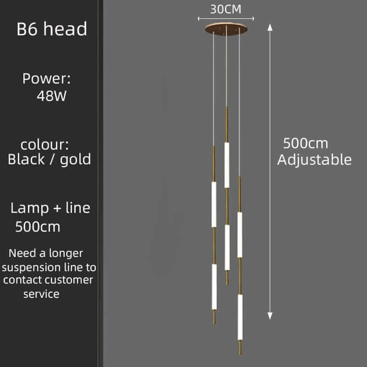 Elegant black and gold B6 head chandelier, 48W, adjustable height of 500cm, perfect for modern interiors.