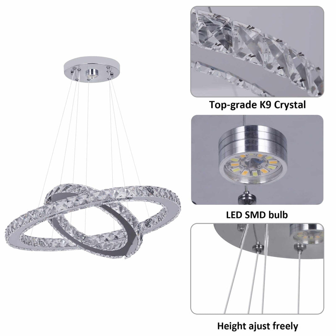Modern foyer chandelier featuring top-grade K9 crystal, adjustable height, and LED SMD bulb for customizable elegance.
