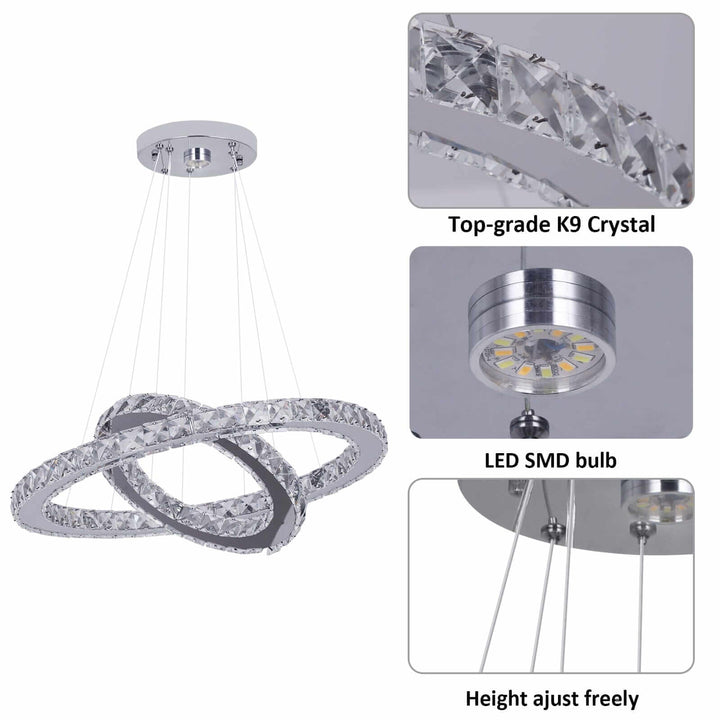 Modern foyer chandelier featuring top-grade K9 crystal, adjustable height, and LED SMD bulb for customizable elegance.