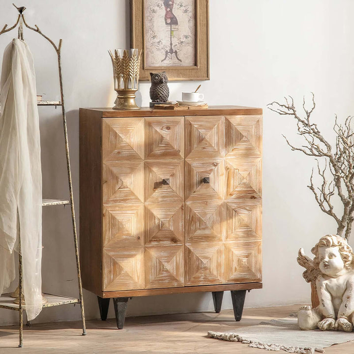 Modern TV Stand - Dining Room Cabinet with unique light and natural wood design in a stylish interior setting.