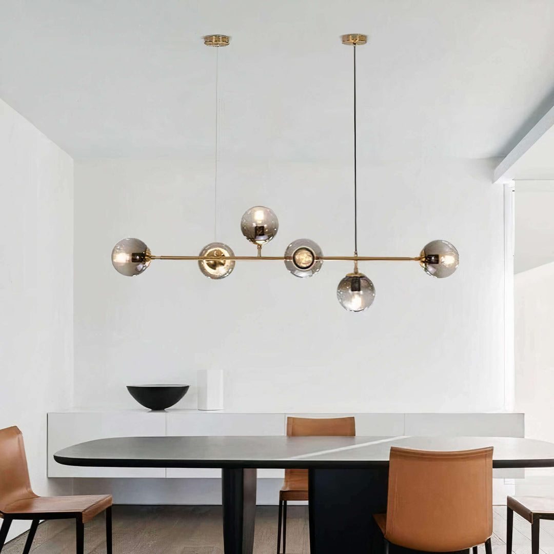 Linear Chandelier | Glass Globe Island Ceiling Light — Modern Dining