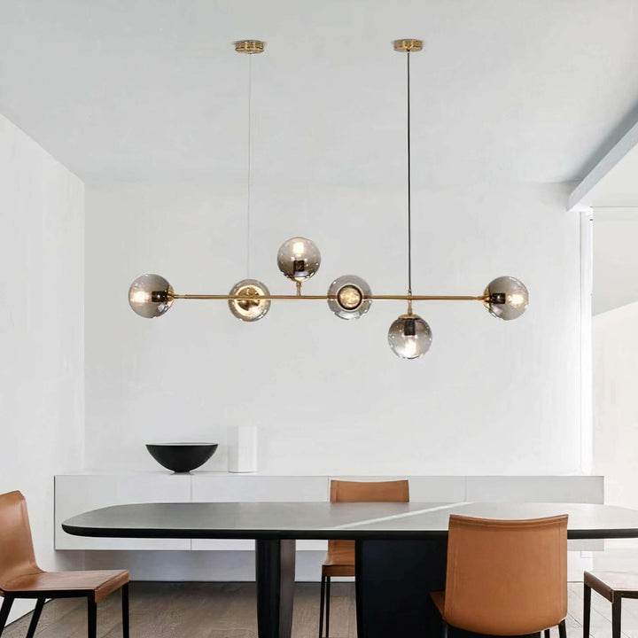 Linear Chandelier | Glass Globe Island Ceiling Light — Modern Dining