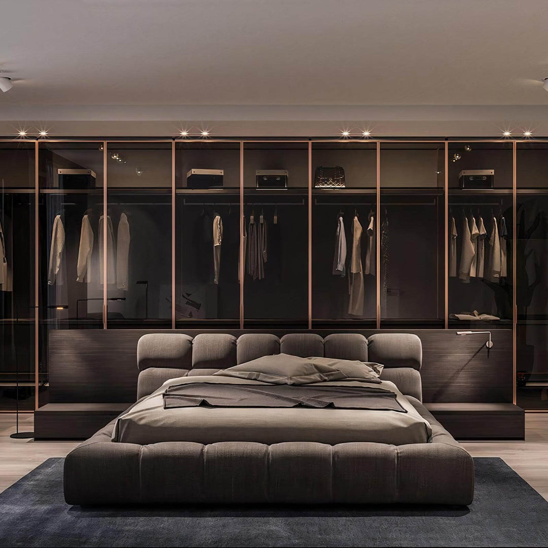 California King Bed - Modern & Luxurious in a stylish bedroom with elegant storage.