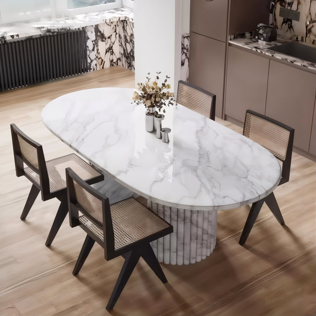 Marble Dining Table Set For 6 - Modern Dining with a sleek marble top and minimalist design, perfect for any dining space.