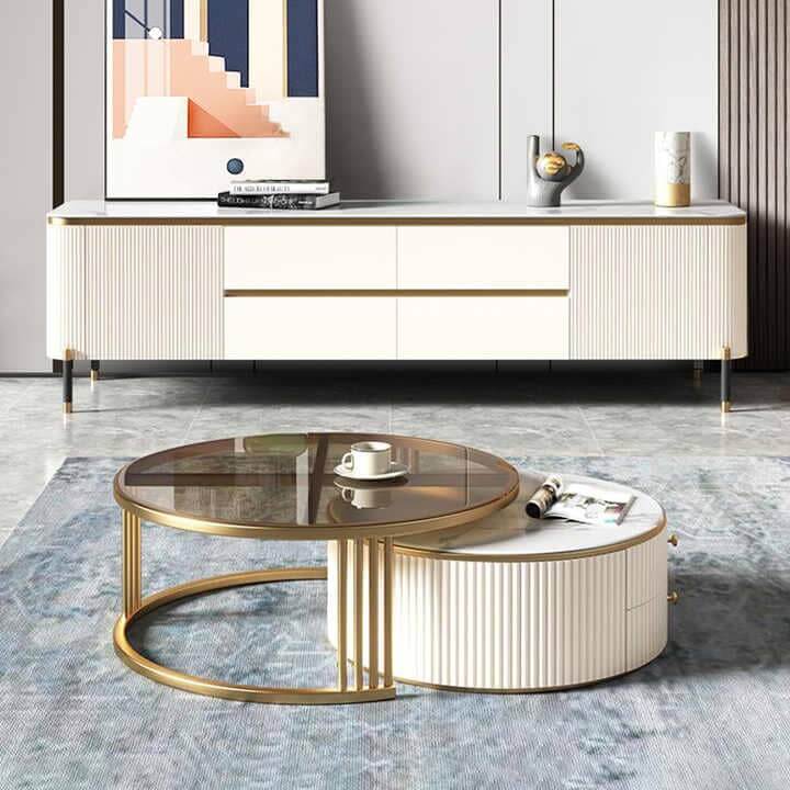 Round Coffee Table | Nesting Marble Glass Coffee Table — Modern Living Room