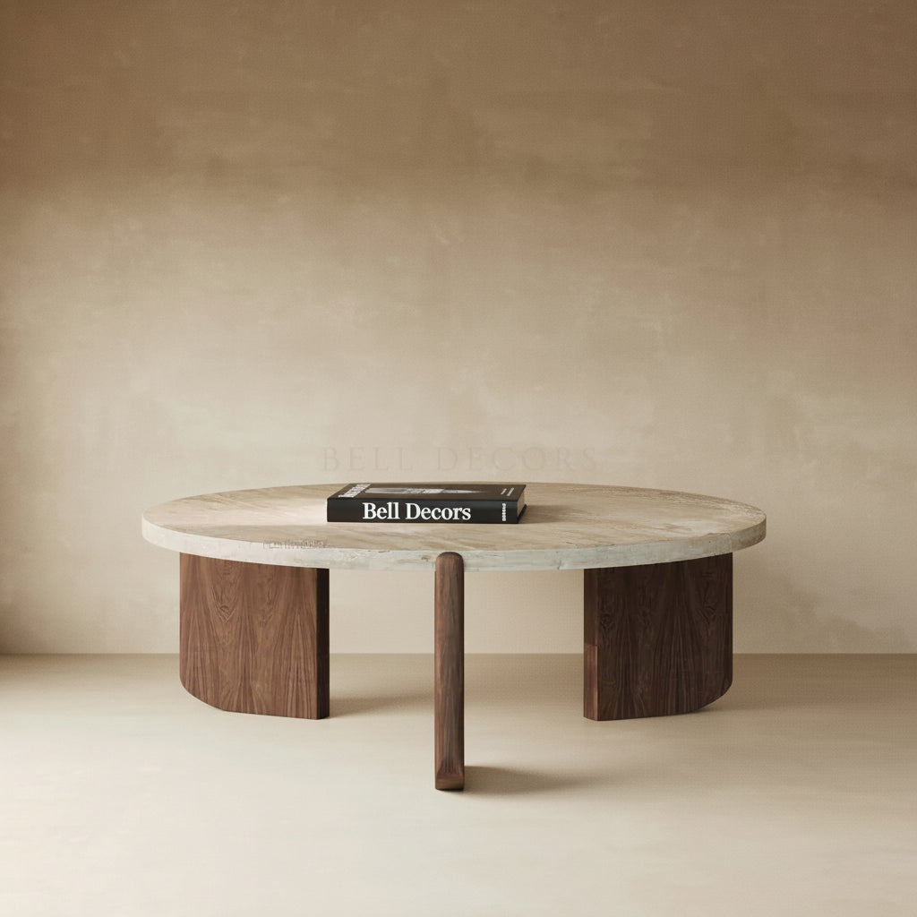 Tables And Coffee Table - Coffee Table Decor Ideas featuring a round marble and oak coffee table with elegant design.