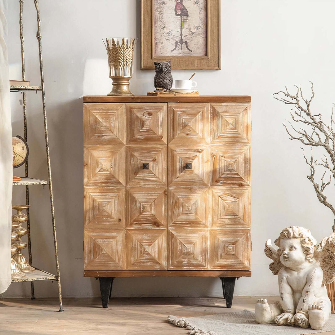 Modern TV Stand - Dining Room Cabinet in light natural wood with diamond pattern, perfect for versatile interior design.