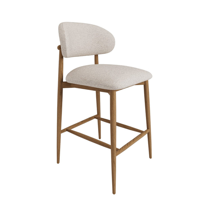Modern Bar Stools - Wooden Bar Stools with a Nordic-inspired design and white upholstery.
