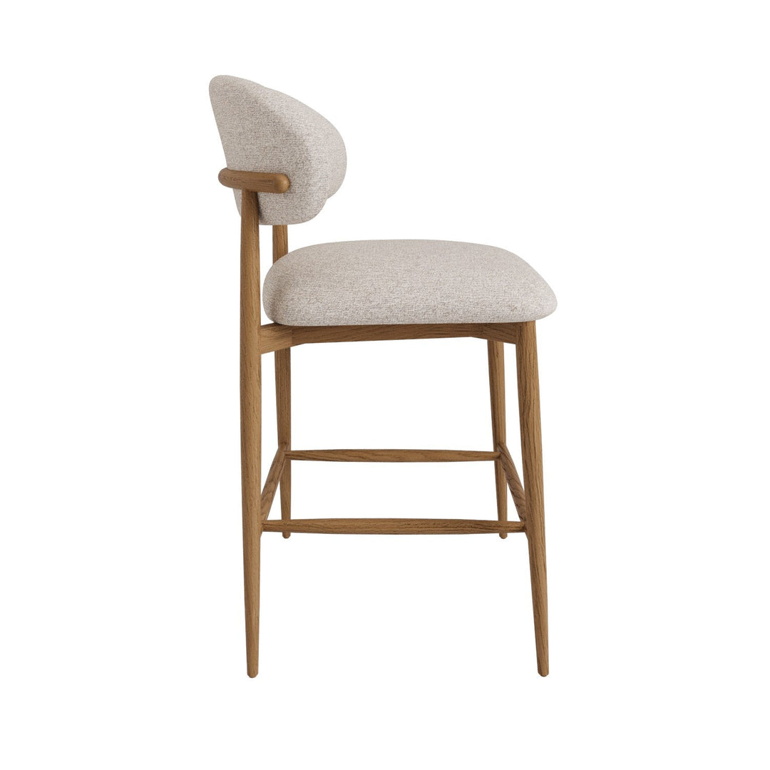 Modern Bar Stools - Wooden Bar Stools with Nordic-inspired design and keten upholstery in beige.