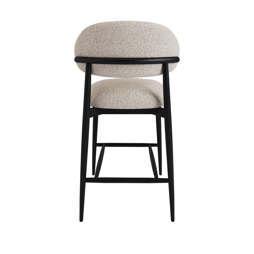 Modern Bar Stools - Wooden Bar Stools featuring a Nordic-inspired design with a curved wooden base and keten upholstery.