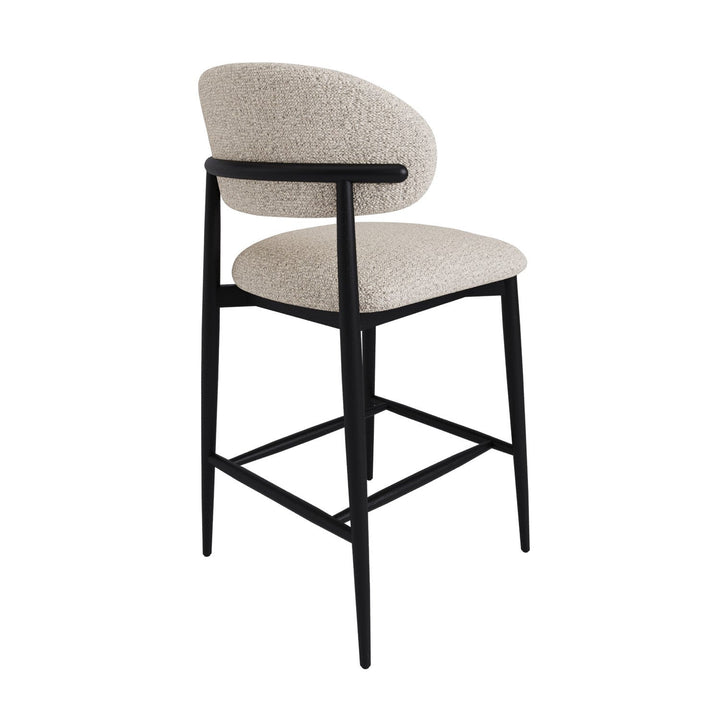 Modern Bar Stools - Wooden Bar Stools featuring a Nordic-inspired design with cream upholstery and a sturdy black base.