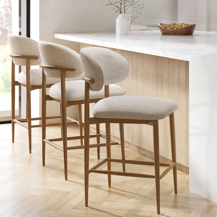 Modern Bar Stools - Wooden Bar Stools in a contemporary kitchen with a stylish wooden base and soft upholstery.