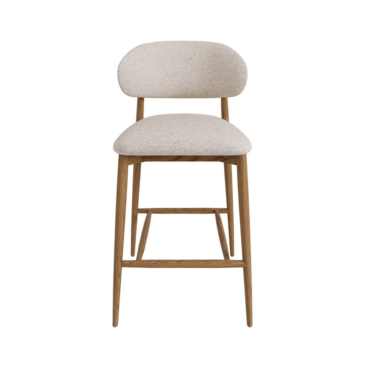 Modern Bar Stools - Wooden Bar Stools featuring a Nordic-inspired design with a curved wooden base and keten upholstery.