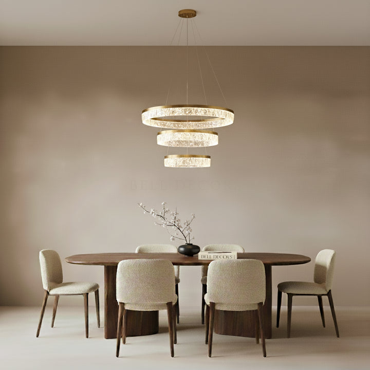 Crystal Chandelier | Gold Ring Pendant — Organic Modern Dining Room