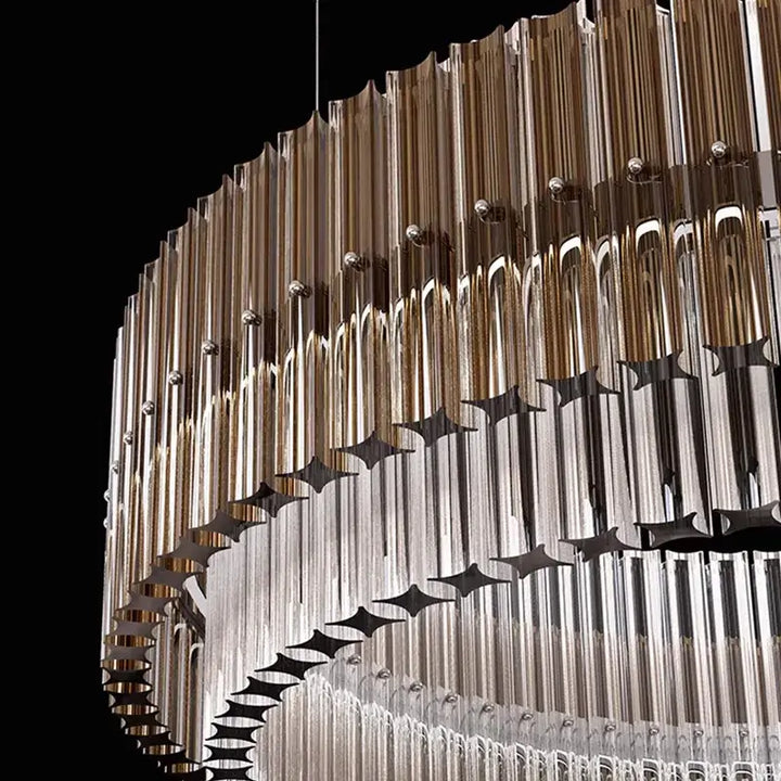 Elegant gold chandelier with crystal accents, showcasing a round design that enhances any interior with glamour.