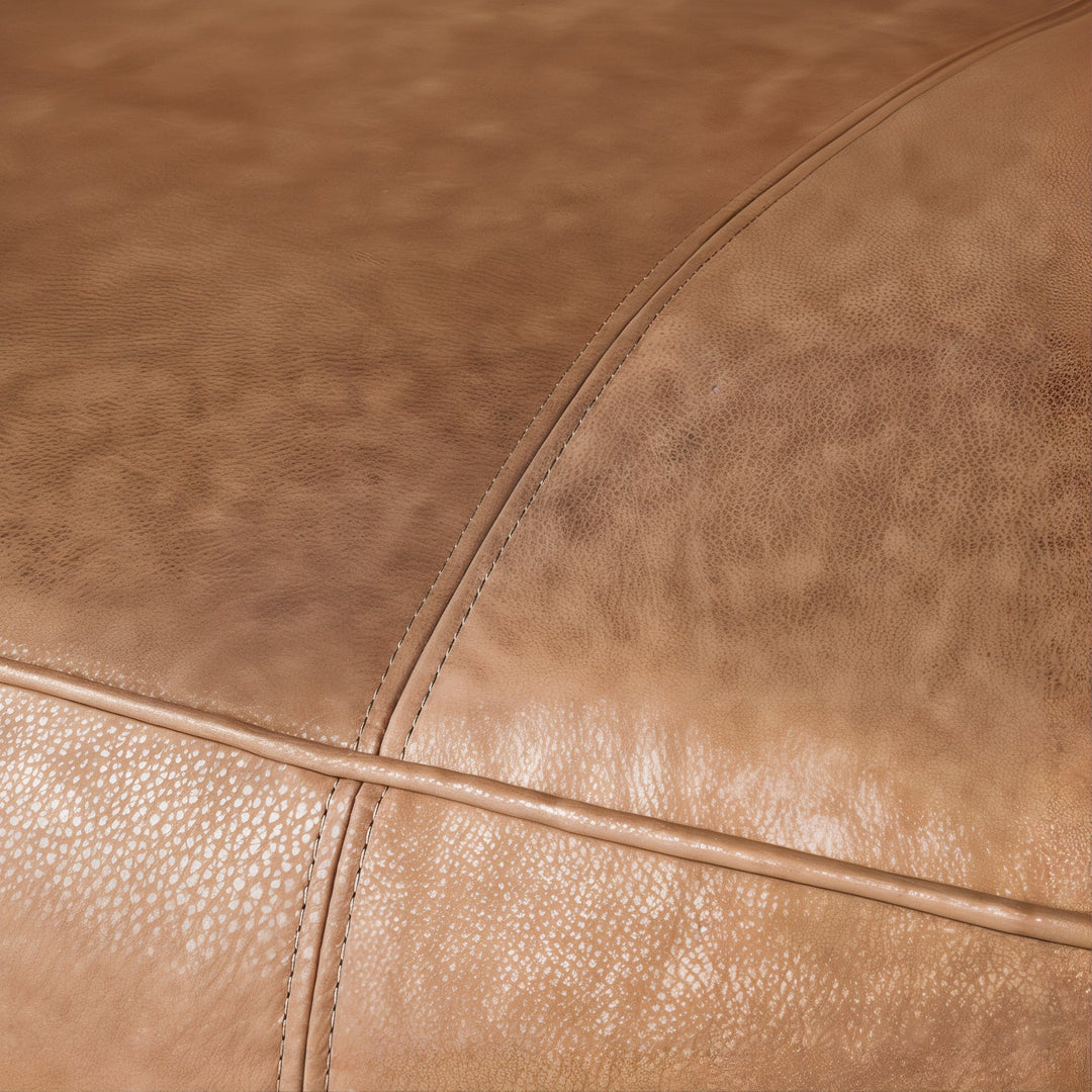 Living Room Sofa Set - Leather Sofa Set featuring detail of premium cognac leather texture and stitching.