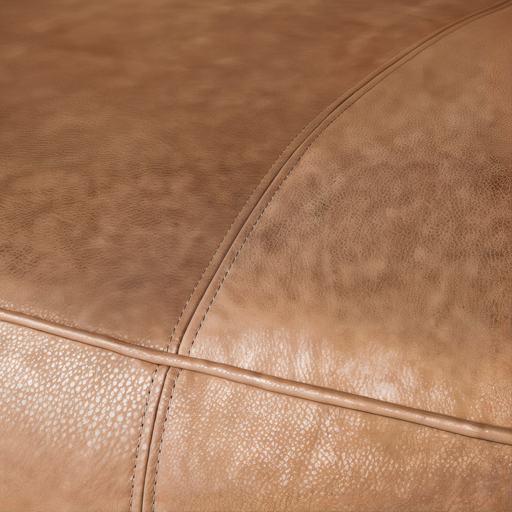 Living Room Sofa Set - Leather Sofa Set featuring detail of premium cognac leather texture and stitching.