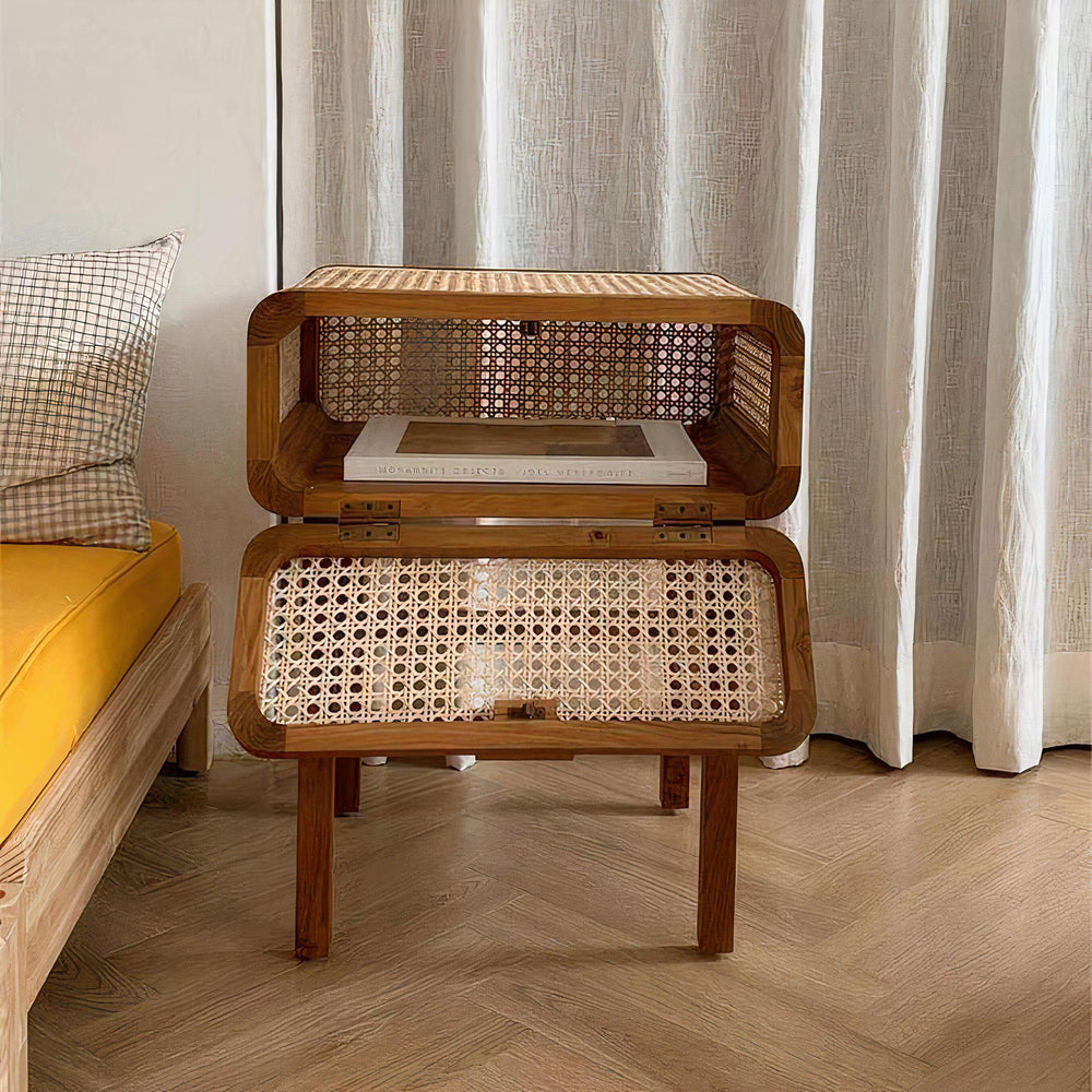 Harlow Retro Style Wood Rattan Side Table