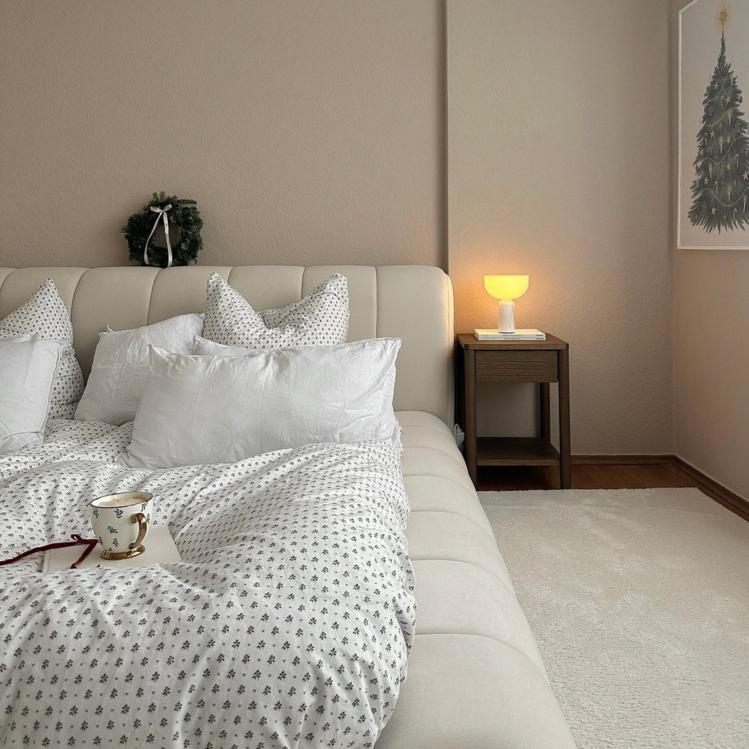 Queen Bed Frame With Headboard - Queen Beds Queen in a cozy bedroom setting with pillows and a bedside table.