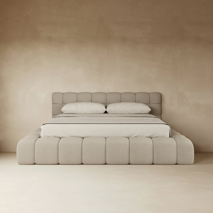Queen Bed Frame With Headboard - Queen Beds Queen with plush cream fabric and elegant design.