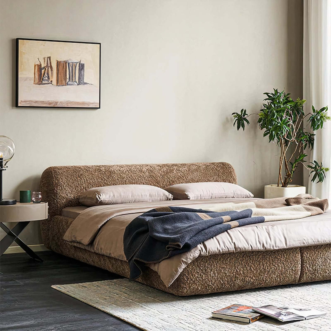 Queen Size Bed - California King Bed in modern, minimalist bedroom with soft fabrics and elegant decor.