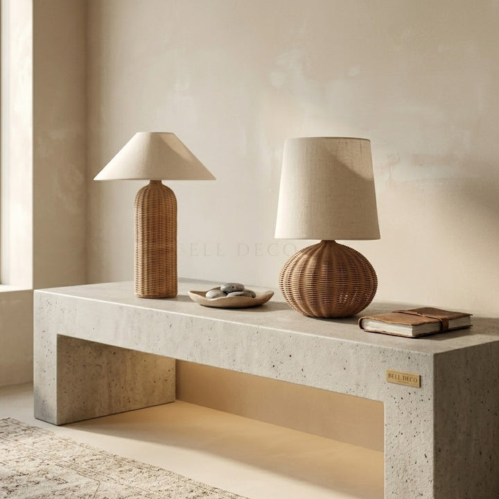 Rattan Table Lamp | Wicker Bedside Lamp — Japandi Bedroom Light