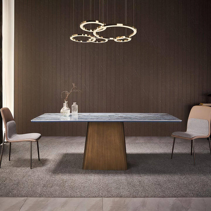 Rectangle Marble Dining Table - Perfect For Dining with stunning rock plate top and modern light-toned base.
