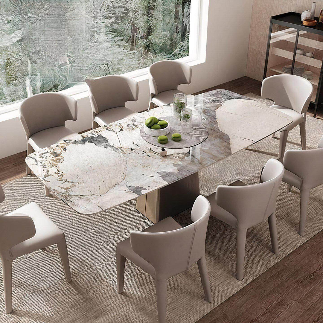 Rectangle Marble Dining Table - Perfect For Dining with elegant chairs, showcasing contemporary design and sophistication.