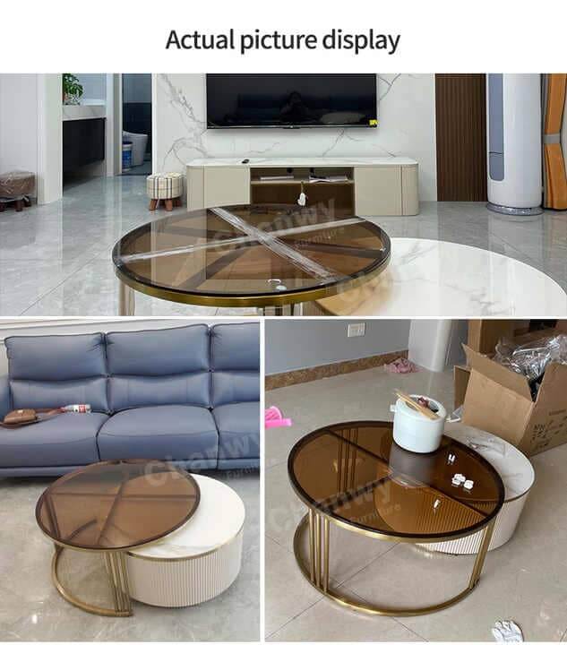 Round Coffee Table | Nesting Marble Glass Coffee Table — Modern Living Room