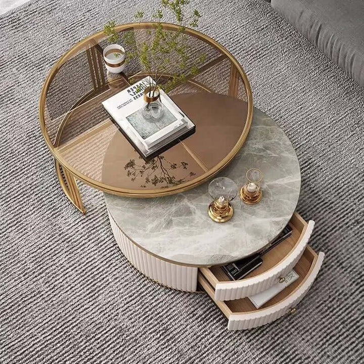 Round Coffee Table | Nesting Marble Glass Coffee Table — Modern Living Room
