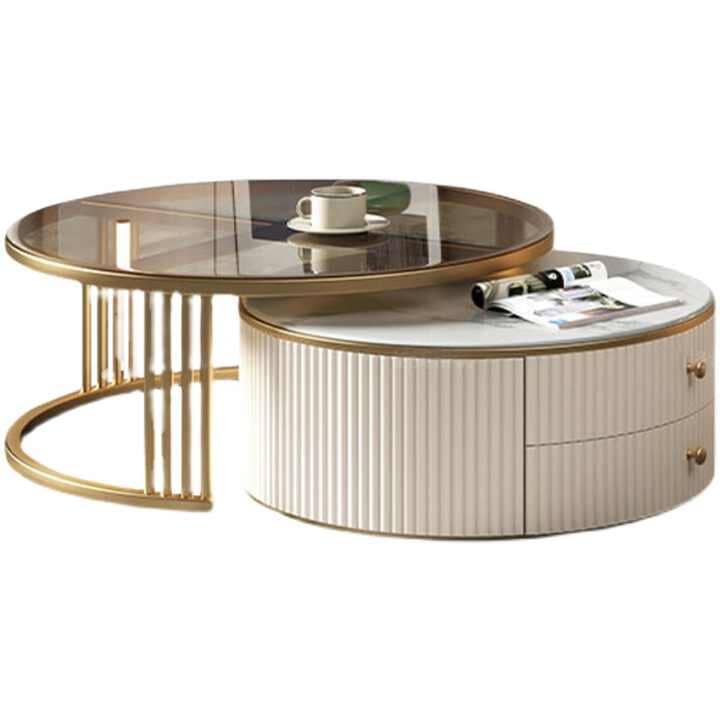 Round Coffee Table | Nesting Marble Glass Coffee Table — Modern Living Room