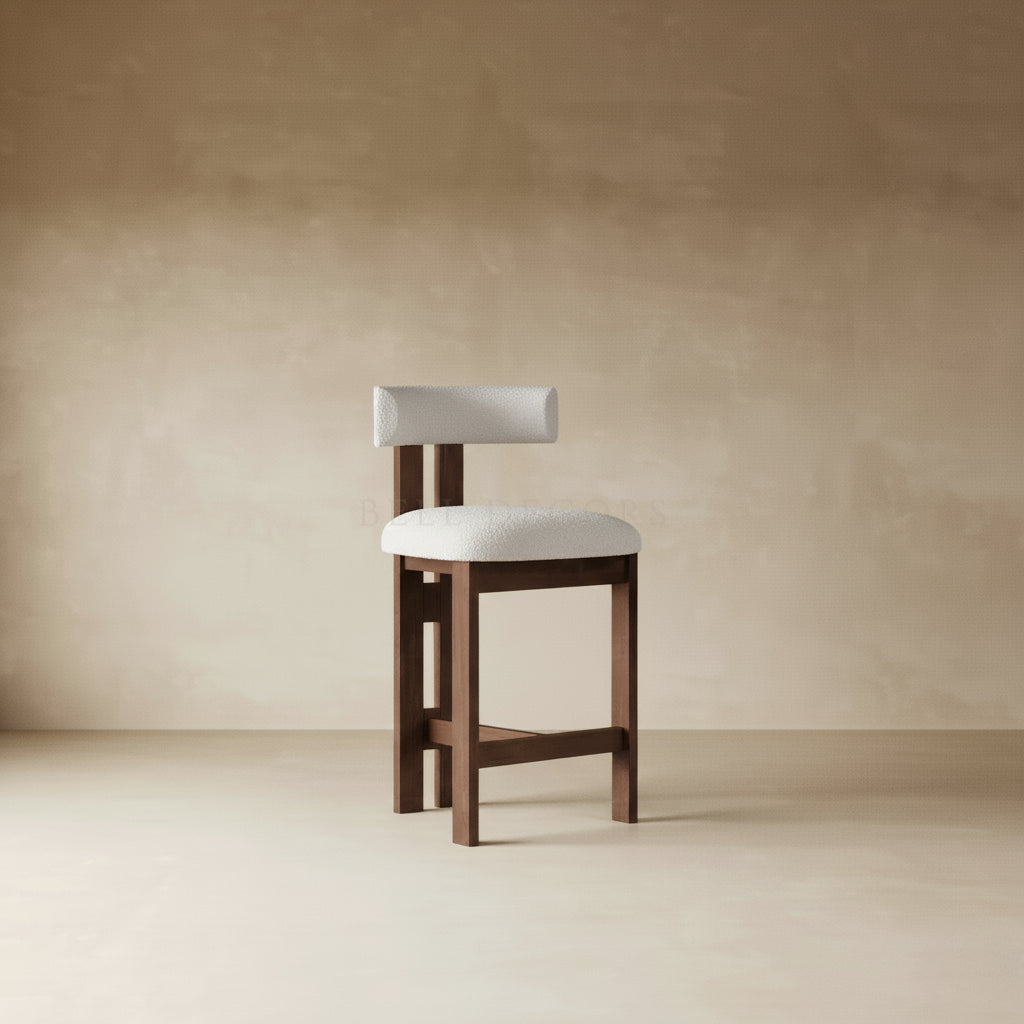 Wood Dining Chair With Cushion - Solid Wood Dining Chair in a modern design with white boucle upholstery.
